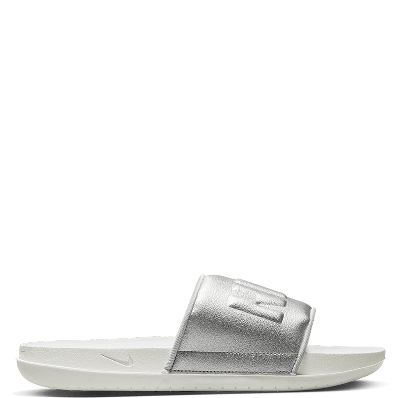 silver nike sliders