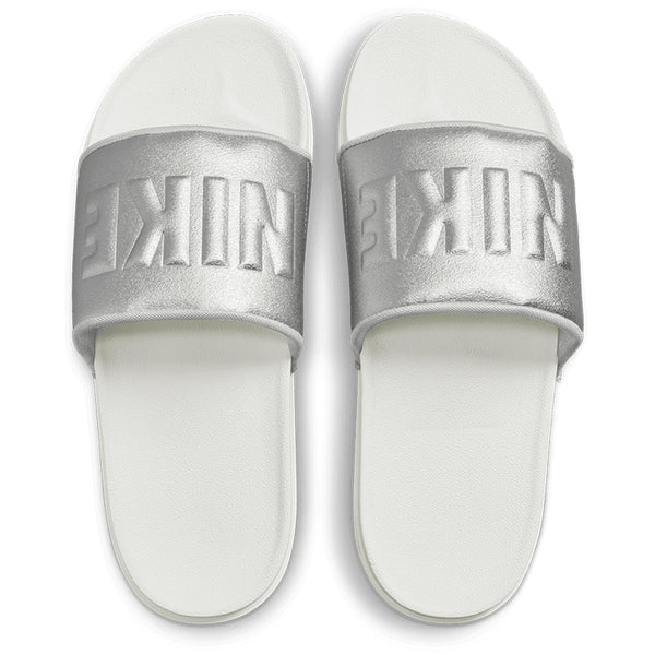 silver nike sliders